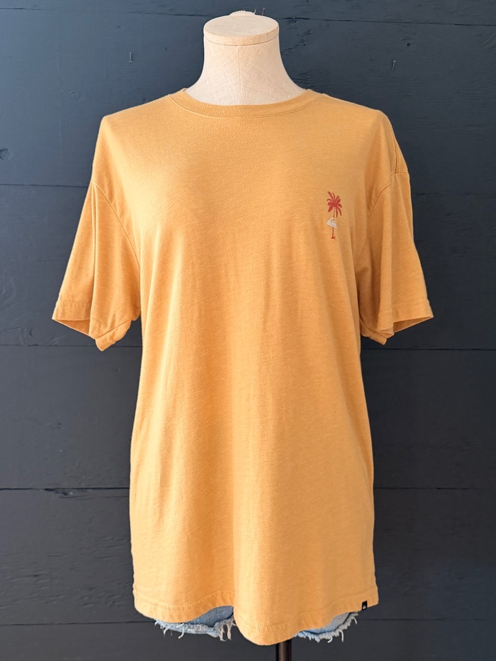Quiksilver Palm Tree Graphic T-Shirt XL Mustard Yellow Short Sleeve